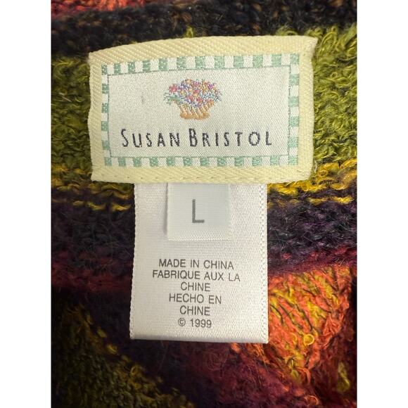 VTG 90's Susan Bristol Womens L Sweater wool Clock Red multicolor oversized - Picture 4 of 5
